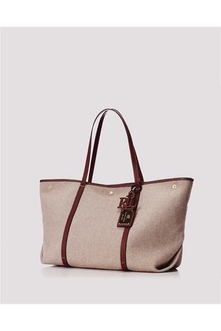 Buy Lauren Ralph Lauren Large Beige Canvas Leather Emerie Tote