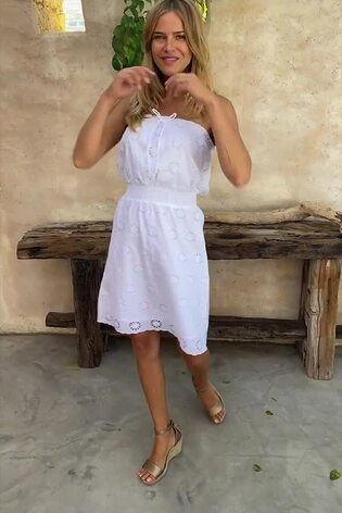 White broderie bardot dress new arrivals