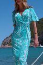 Sosandar Blue Paisley Print Faux Wrap Angel Sleeve Jersey Midi Dress - Image 2 of 6