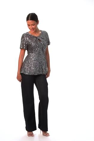 Roman Metallic Shimmer Sequin Twist Detailed Top - Image 2 of 6