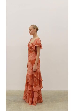 Pretty Lavish Dusky Rose Abstract Palm Print Florence Cut Out Maxi Dress - Image 2 of 6 Pretty Lavish Dusky Rose Abstract Palm Print Florence Cut Out Maxi Dress - Image 2 of 6