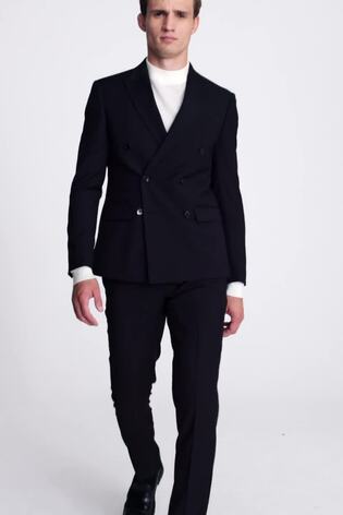MOSS Black Slim Fit Double Breasted Stretch Suit: Jacket