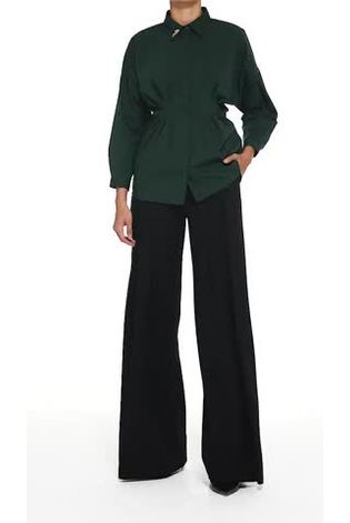 leem Green Embellished Collar Pleated Waist Blouse - Image 2 of 5