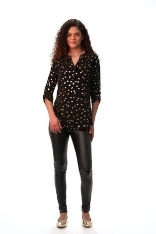 Roman Metallic Foil Heart Placket Stretch Top - Image 2 of 6