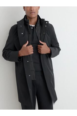Hybrid Gilet-Insert Overcoat with Detachable Hood in Navy - Image 2 of 9