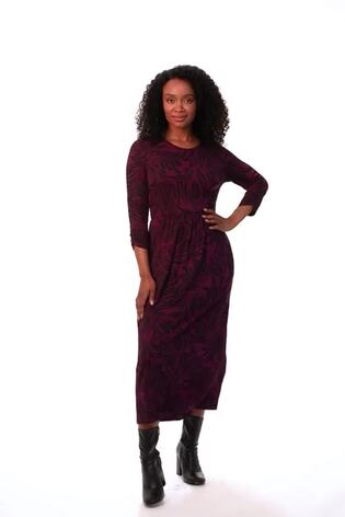 Roman Purple Petite Swirl Print Stretch Midi Dress - Image 2 of 6