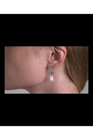 Ted Baker Silver Tone/Pearl & Crystal IVY: Icon Charm Heart Bow Drop Earrings - Image 2 of 5