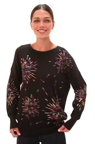 Roman Black Crew Neck Burst Foil Print Jumper - Image 2 of 6