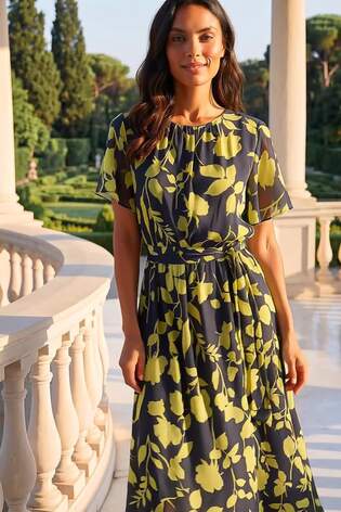Roman Blue Floral Split Sleeve Midi Dress - Image 2 of 5