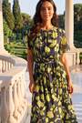 Roman Blue Floral Split Sleeve Midi Dress - Image 2 of 5