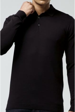 Black Regular Knitted Long Sleeve Polo Shirt