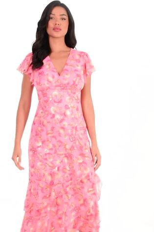 Quiz Pink Multi Chiffon Paisley Print Frill Maxi Dress - Image 2 of 5