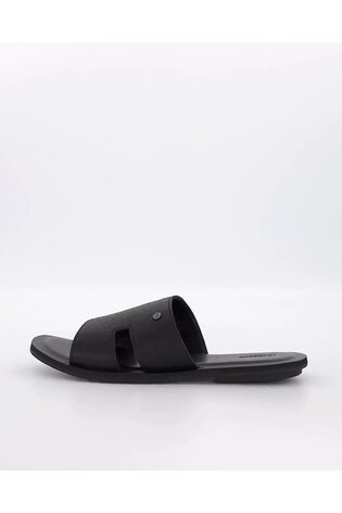 Dune London Black Initials Tumbled Leather Flat Sandals - Image 2 of 6
