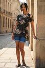 Roman Black Floral Print Round Neck Lace Stretch Blouses - Image 2 of 6