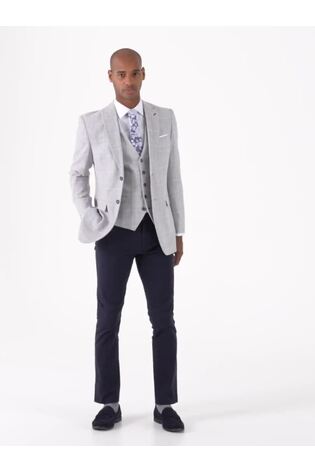 Skopes Light Grey Tailored Fit Grayson Linen Blend Check Jacket - Image 2 of 7