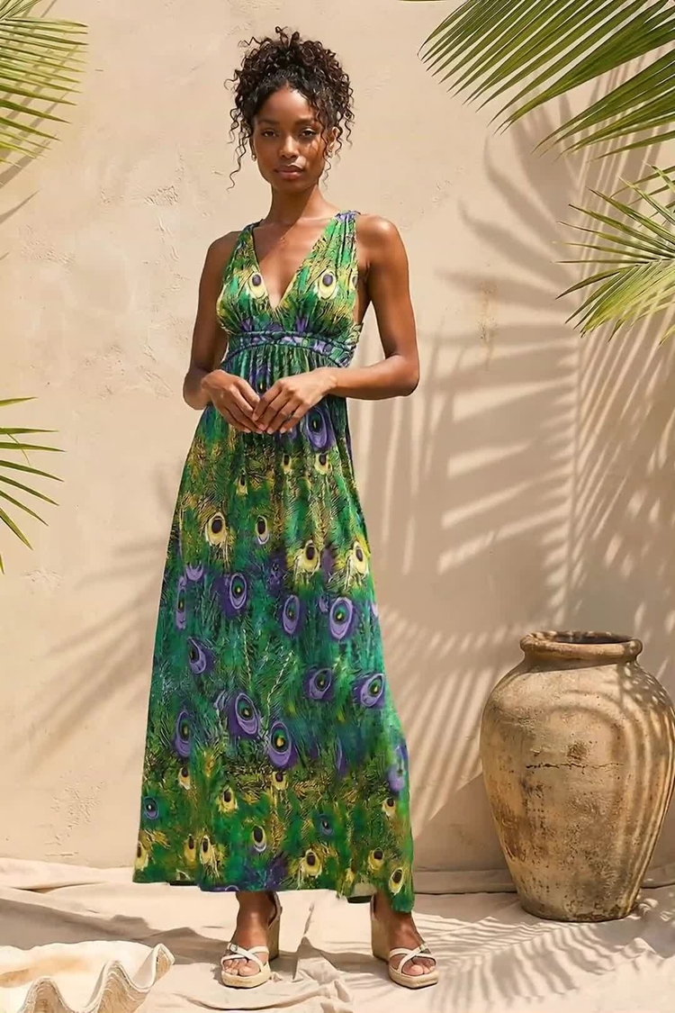 Buy Roman Green Peacock Printed Maxi Dress from Next USA