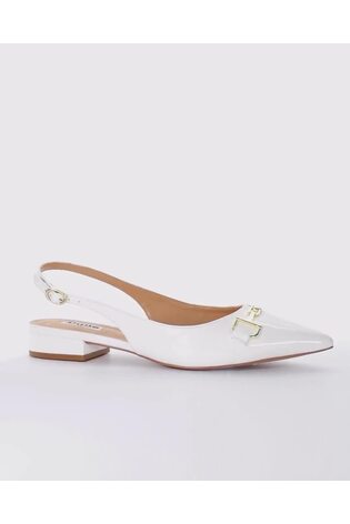 Dune London White Wide Fit Hopeful Branded-Snaffle-Trim Ballet Shoes - Image 2 of 8