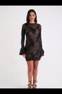 Amy Lynn Black Anastasia 3D Floral Motif Mesh Flute Sleeve Dress - Image 2 of 6