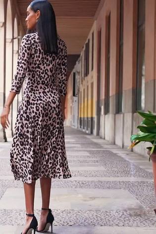 Sosandar Brown Leopard Print Twist Front Midi Dress - Image 2 of 6