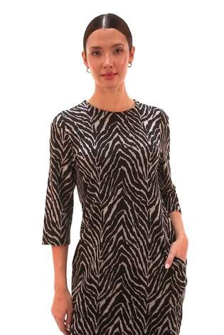 Roman Grey Animal Print Pocket Shift Stretch Dress - Image 2 of 6