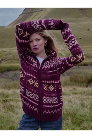 Burgundy Red Bonnie Knitted Pattern Zip Through Jacket - Image 2 of 7