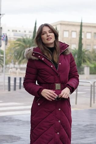 Red longline padded coat on sale