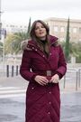 Sosandar Red Longline Padded Coat With Faux Fur Hood - Image 2 of 6