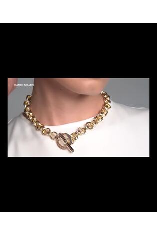 Karen Millen Gold Tone Gold Tone Crystal Bar & Hoop Chain Necklace - Image 2 of 7