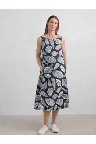 Seasalt Cornwall Blue Cresting Waves Sleeveless 100% Linen Dress - Image 2 of 6