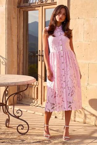 Roman Pink Lace Shirt Belted Dress - Image 2 of 7