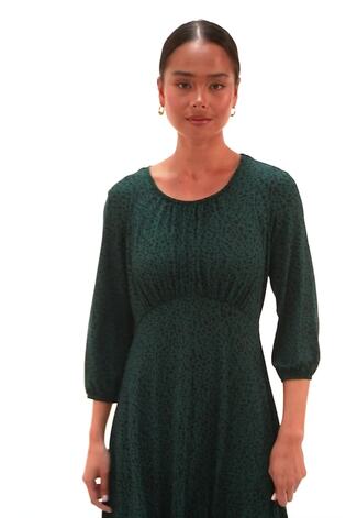 Roman Green Petite Spot Print Ruched Midi Dress - Image 2 of 6