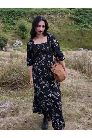 Adele Black Vintage Floral Midi Dress - Image 2 of 6