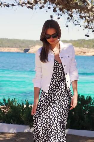 White polka dot denim jacket top