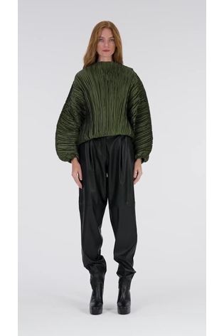 leem Green Batwing Plissé Top - Image 2 of 6
