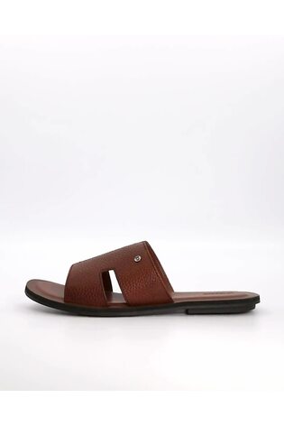 Dune London Brown Initials Tumbled Leather Flat Sandals - Image 1 of 1