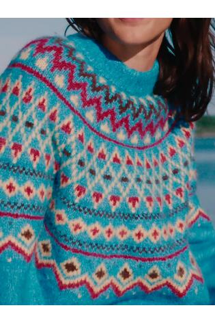 Cobalt Blue Fairisle Relaxed Long Sleeve Crew Neck Jumper with Wool - Image 2 of 8
