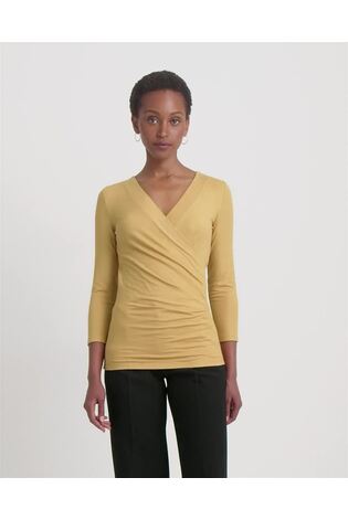 Lauren Ralph Lauren Yellow Metallic Jersey Surplice Top - Image 2 of 9