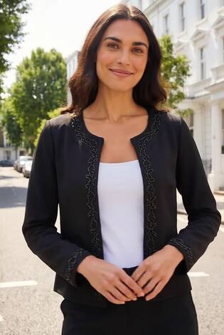 Roman Black Beaded Trim Open Jacket - Image 2 of 7