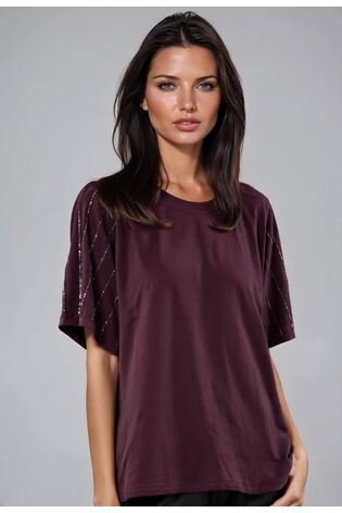 Religion Purple Oversized Boxy T-Shirt With Embellished Sleeves - Image 2 of 7