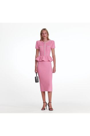 Self-Portrait Pink Peplum Knit Midi Dress - Image 2 of 9