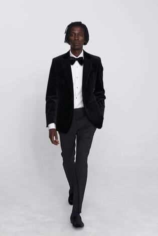 MOSS Black Tailored Fit Velvet 100% Cotton Jacket - Image 2 of 6