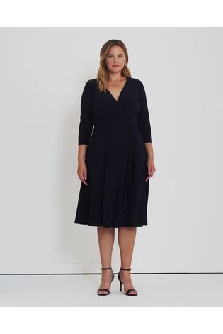 Lauren Ralph Lauren Curve Carlyna Stretch-Midikleid mit Wickeldesign, Marineblau - Bild 2 von 7