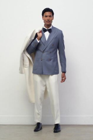 Tailored-Fit Double-Breasted Blazer Wool-Blend in Airforce Blue - Image 2 of 11