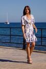 Sosandar Blue/White Spot Print Hoop Detail Dress - Image 2 of 6