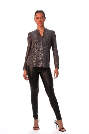 Roman Grey Sequin Sparkle Stretch Jersey Blouse - Image 2 of 9
