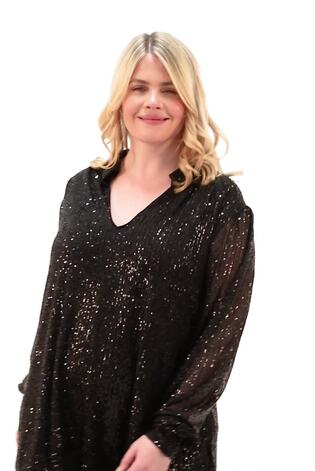 Roman Black Curve Sequin V-Neck Stretch Blouses - Image 2 of 6
