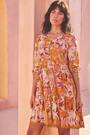 Roman Orange Patchwork Smock V-Neck Dress - Image 2 of 5