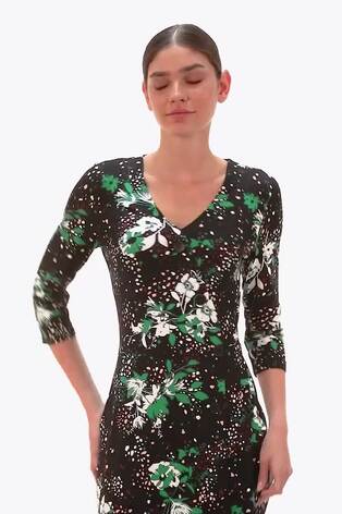Roman Green Floral Button Detail Frill Stretch Dress - Image 2 of 6