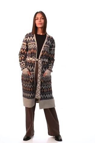 Roman Blue Patterned Belted Knit Cardigan - Image 2 of 6