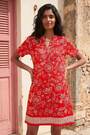 Roman Red Paisley Print Linen Shift Dress - Image 2 of 5